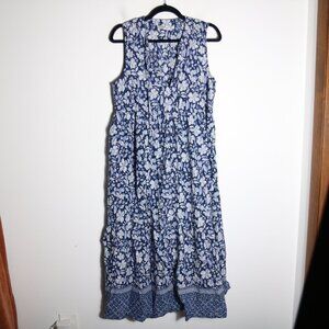 Vineyard Vines Hibiscus Tiered Floral Midi Dress Womens Medium Cotton Boho Shift